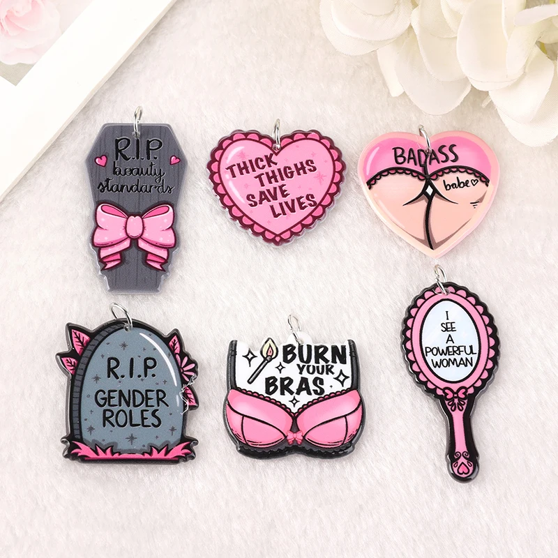 12Pieces Sexy Butt  Acrylic Charms Girl Bang Bow Coffin Bra Heart  Pendant For Earring Necklace Diy Making