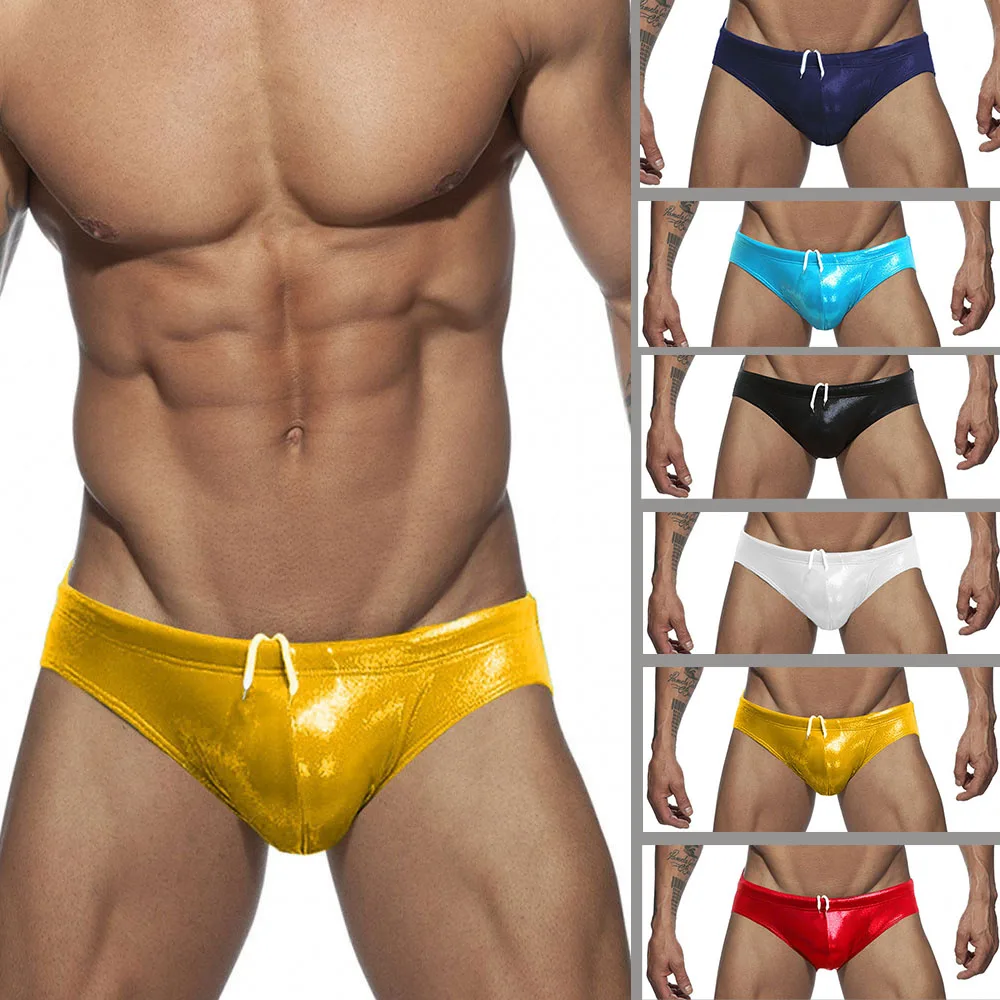 European And American Sexy Faux Leather Triangle Swimming Pants Night Club Performance Triangle Pants New Men's Swimming Pants