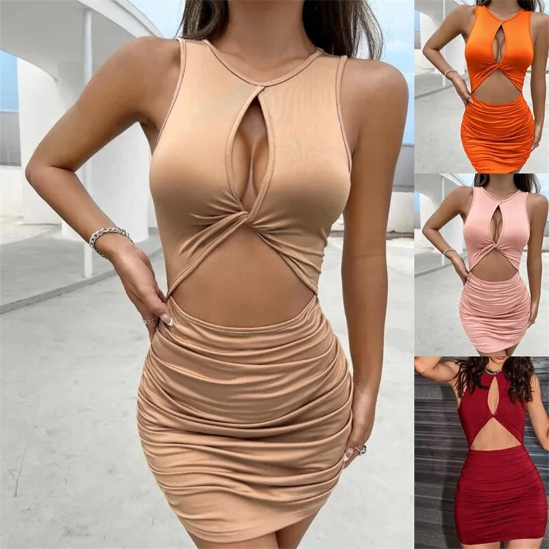 Cross-border 2022 Europe and the United States Amazon summer women's sheath dress sexy hollow pleated slip dress
