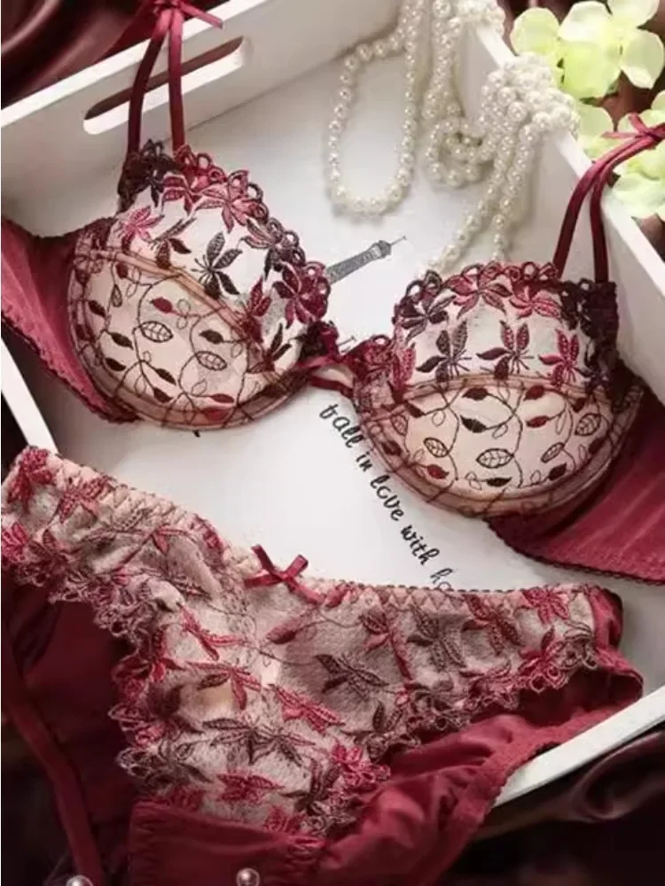 Sexy Ultra-Thin Red Lace Bra Set | Plus Size Minimizer Full Bust Underwear| Zodiac Year Women's Lingerie|Slimming Push-Up Design