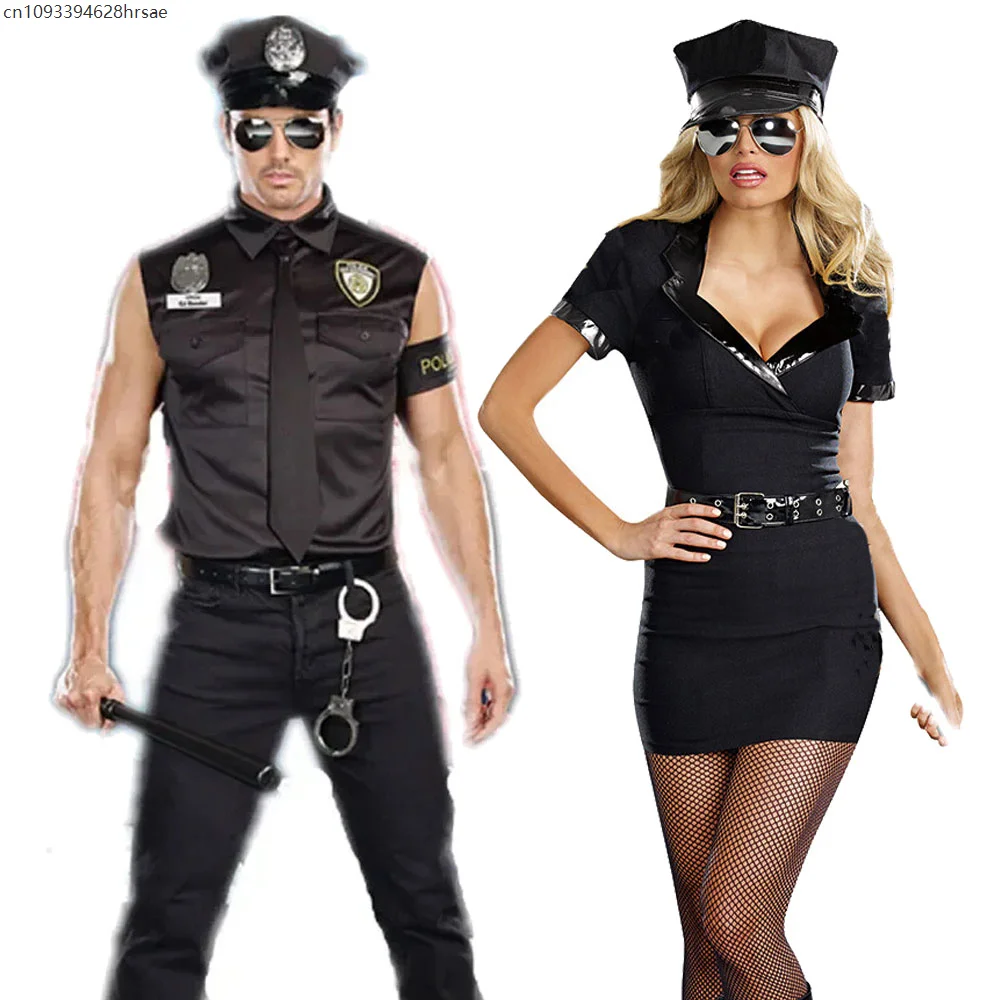 Adult Police Officer Policeman Costumes Cosplay for  Police Men Women Couples Halloween Masquerade Police Fancy Dress