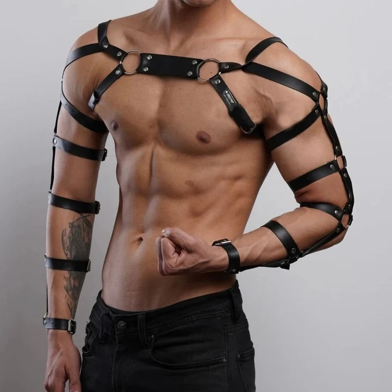 Sexy Leather Lingerie Sexual Chest Harness Fetish Men Body Bondage Cage Shoulder Harness Strap Erotic Gay Clothing for Adult Sex
