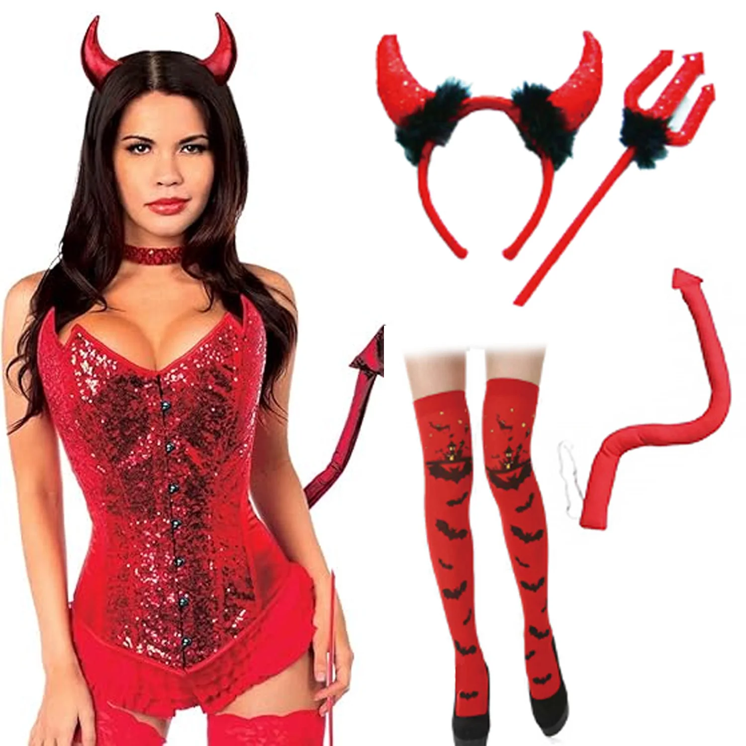PESENAR Devil Costume Accessories Red Devil Horns Headband Demon Horns Halloween Cosplay Costume Photo Props Party Hairband