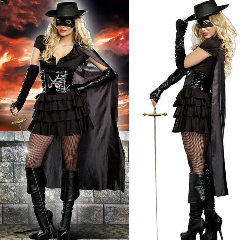 Halloween Black Female Zorro Role Playing Batgirls Movie Game Super Warrior Cosplay Party Costume Women Carnival Stage Outfits