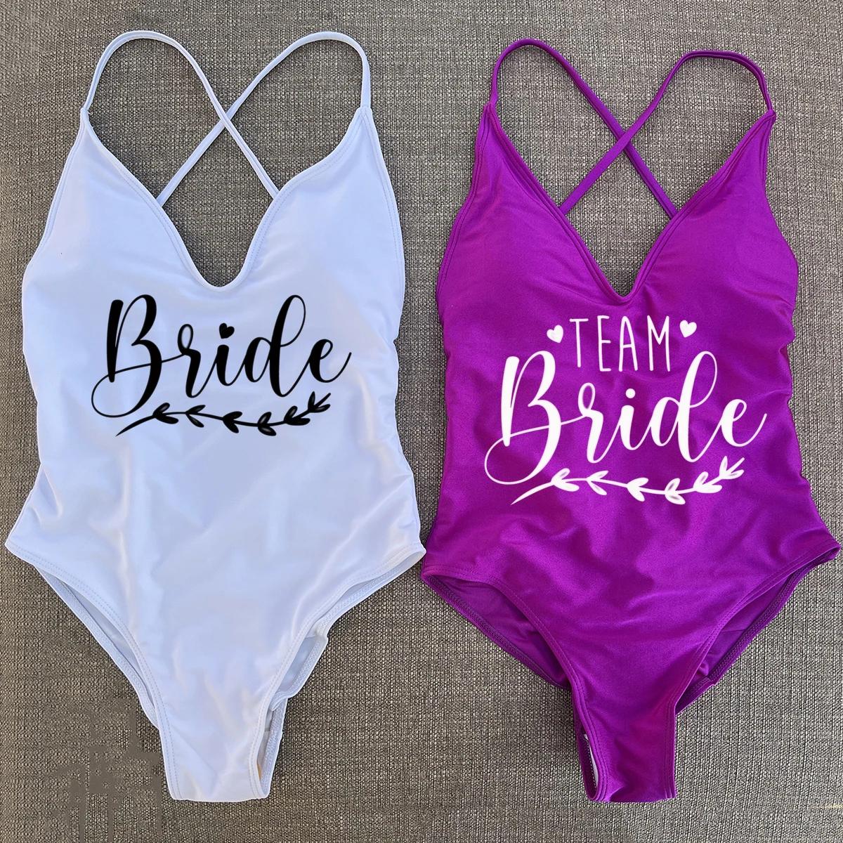 Sexy Padded Team Bride One Piece Swimsuit Bride Swimwear Heart Bathing Suit Higt Cut Cross Back Beachwear Bodysuit