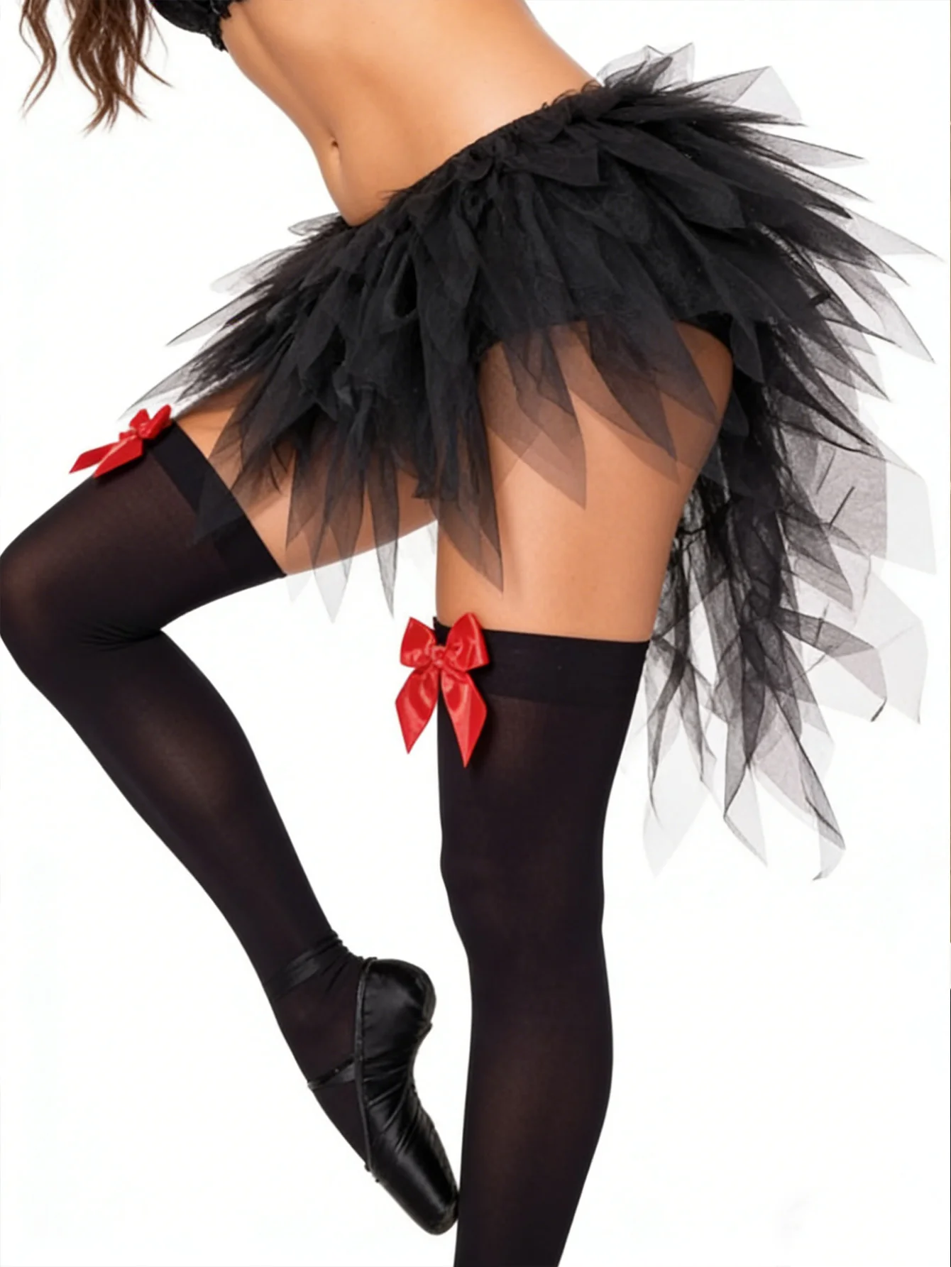 1 Pair Women's Black Velvet Thigh High Stockings with Red Bow, Sexy Hosiery for Valentine's Day & JK Style Outfits