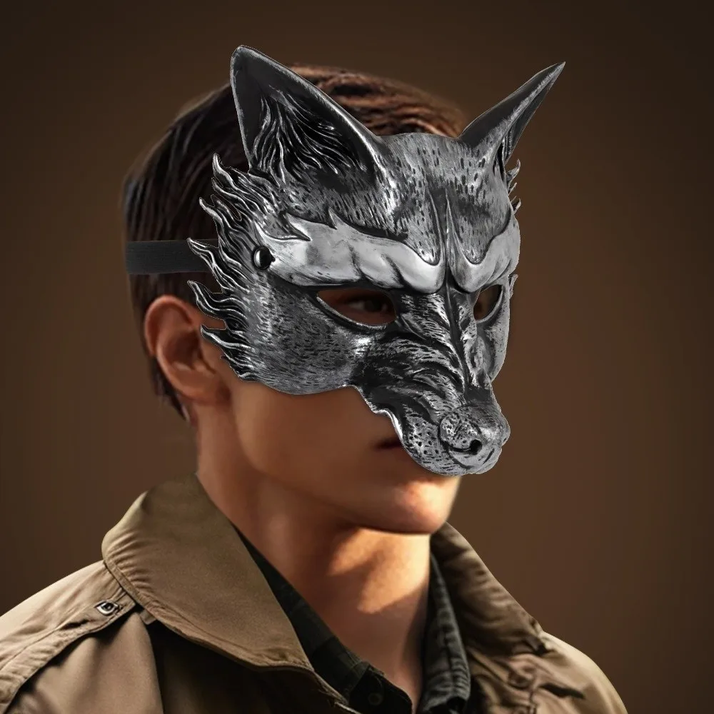 Retro Wolf Halloween Mask Half Face Animal Masquerade Mask Foam Dress Up Props Cosplay Mask Women