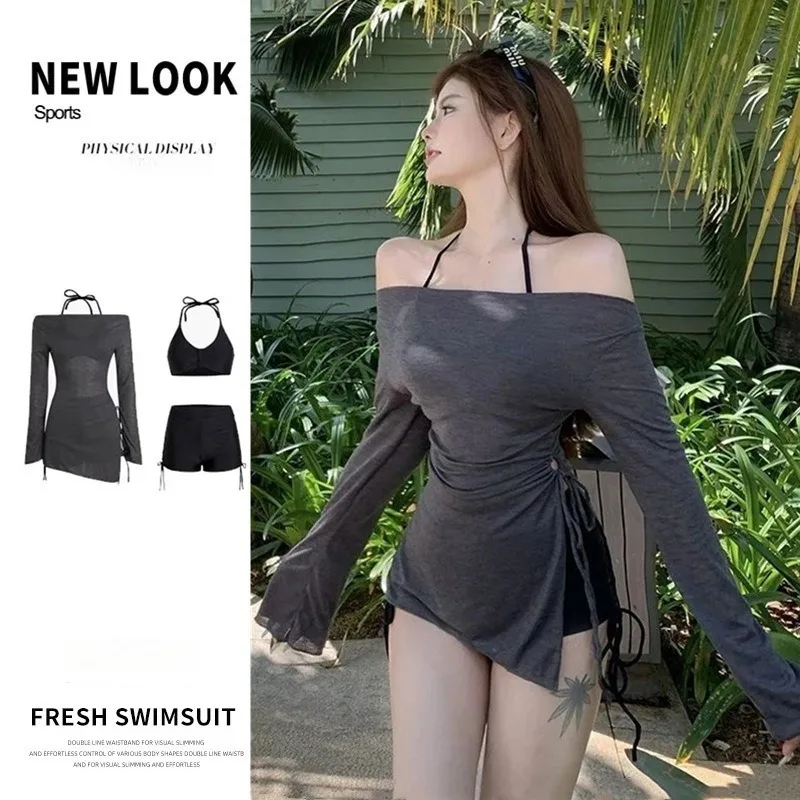 Advanced Ins Style See Through Long Sleeved Pullover, Three Piece Conservative Slimming Swimsuit, Female Sexy Hot Girl Bikini